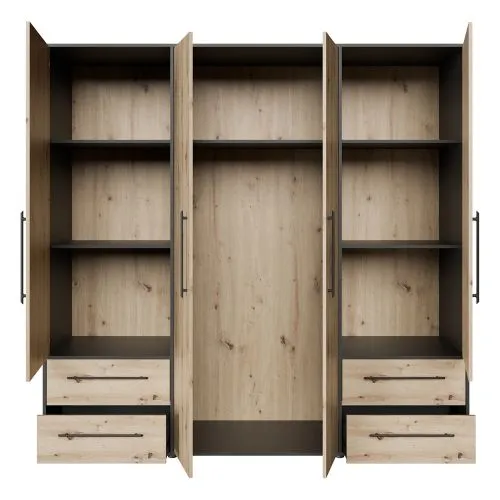 Kleiderschrank Drehtürenschrank Mokko | mit Schubkästen | schwarz / Artisan Eiche | verschiedene Größen