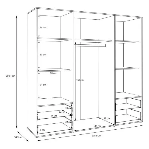 Kleiderschrank Drehtürenschrank Mokko | mit Schubkästen | schwarz / Artisan Eiche | verschiedene Größen