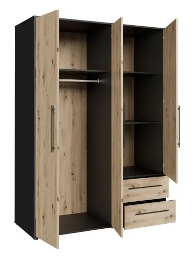 Kleiderschrank Drehtürenschrank Mokko | mit Schubkästen | schwarz / Artisan Eiche | verschiedene Größen