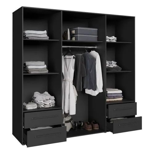 Kleiderschrank Drehtürenschrank Mokko | mit Schubkästen | schwarz | verschiedene Größen