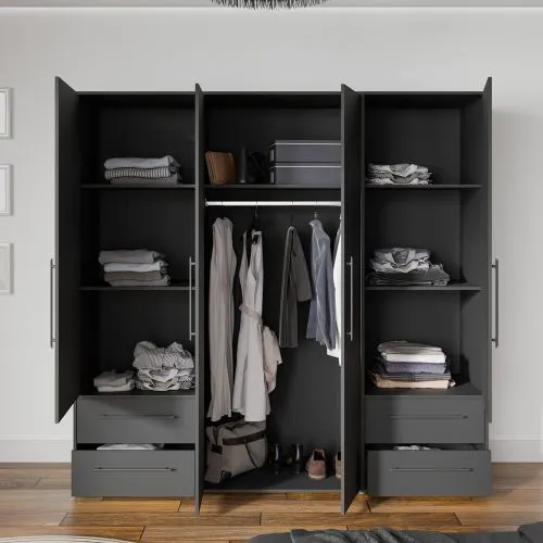 Kleiderschrank Drehtürenschrank Mokko | mit Schubkästen | schwarz | verschiedene Größen