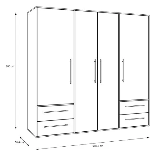 Kleiderschrank Drehtürenschrank Mokko | mit Schubkästen | Sonoma Eiche / weiß | 206 x 200 x 59 cm