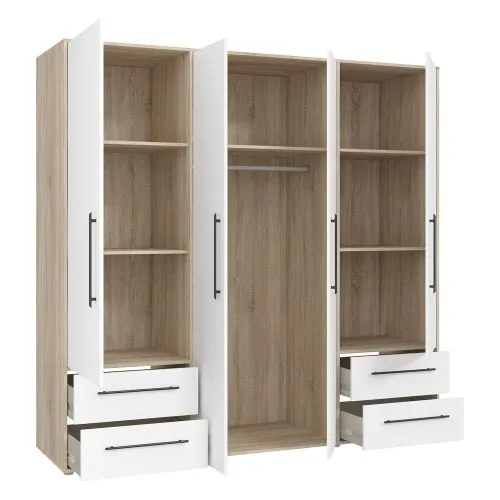 Kleiderschrank Drehtürenschrank Mokko | mit Schubkästen | Sonoma Eiche / weiß | verschiedene Größen