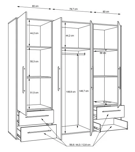 Kleiderschrank Drehtürenschrank Mokko | mit Schubkästen | Sonoma Eiche / weiß | verschiedene Größen