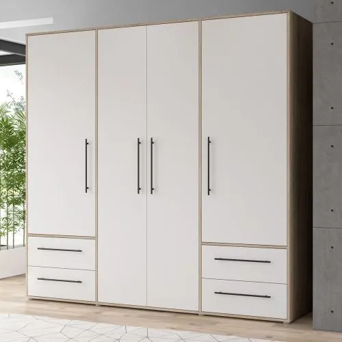 Kleiderschrank Drehtürenschrank Mokko | mit Schubkästen | Sonoma Eiche / weiß | verschiedene Größen