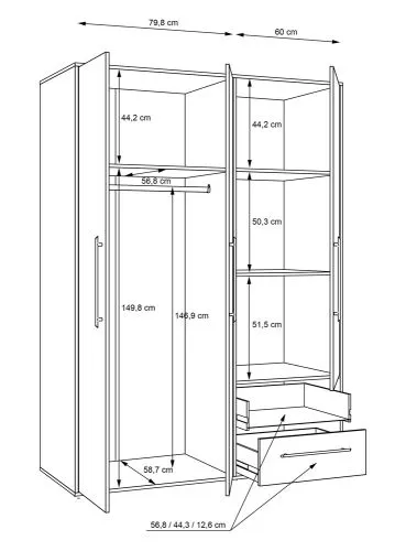 Kleiderschrank Drehtürenschrank Mokko | mit Schubkästen | Sonoma Eiche / weiß | verschiedene Größen
