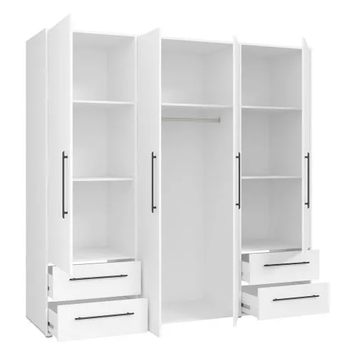Kleiderschrank Drehtürenschrank Mokko | mit Schubkästen | weiß | 206 x 200 x 59 cm