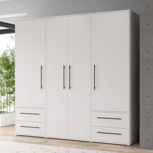 Kleiderschrank Drehtürenschrank Mokko | mit Schubkästen | weiß | 206 x 200 x 59 cm