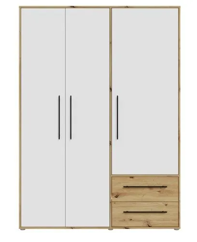 Kleiderschrank Drehtürenschrank Mokko | mit Schubkästen | weiß / Artisan Eiche | 144,4 x 200 x 59 cm