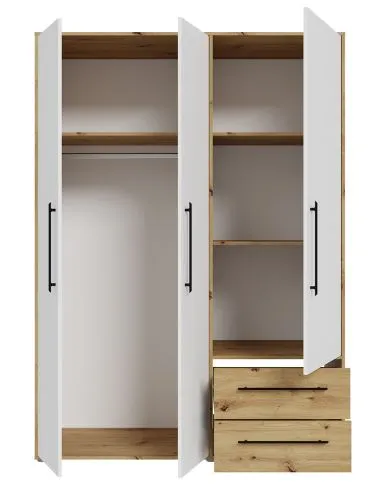 Kleiderschrank Drehtürenschrank Mokko | mit Schubkästen | weiß / Artisan Eiche | 144,4 x 200 x 59 cm