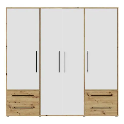 Kleiderschrank Drehtürenschrank Mokko | mit Schubkästen | weiß / Artisan Eiche | 206 x 200 x 59 cm
