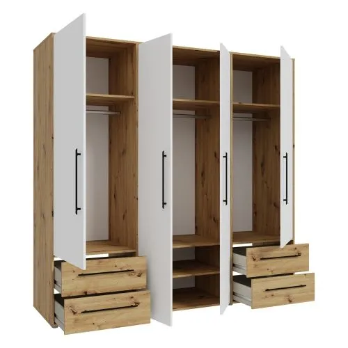 Kleiderschrank Drehtürenschrank Mokko | mit Schubkästen | weiß / Artisan Eiche | verschiedene Größen