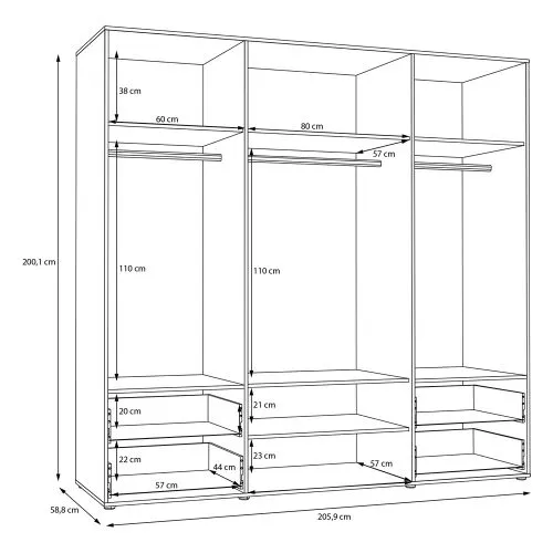 Kleiderschrank Drehtürenschrank Mokko | mit Schubkästen | weiß / Artisan Eiche | verschiedene Größen