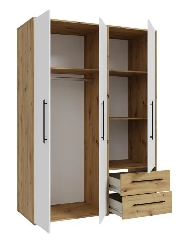 Kleiderschrank Drehtürenschrank Mokko | mit Schubkästen | weiß / Artisan Eiche | verschiedene Größen