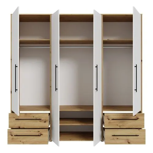 Kleiderschrank Drehtürenschrank Mokko | mit Schubkästen | weiß / Artisan Eiche | verschiedene Größen