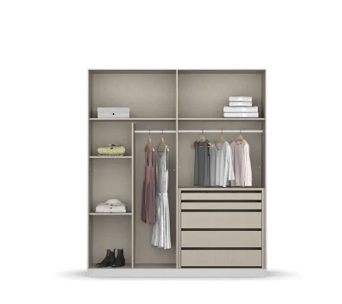 Kleiderschrank Drehtürenschrank Monostar | 4-türig | mit Glastüren | Alpinweiß | 181x210 | mit Schubkasteneinsatz & Wäscheeinteilung