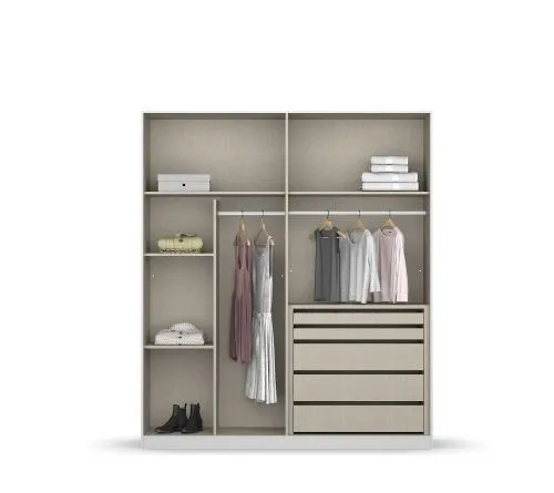 Kleiderschrank Drehtürenschrank Monostar | 4-türig | mit Glastüren | Glas basalt / grau metallic | 181x210 | mit Schubkasteneinsatz & Wäscheeinteilung