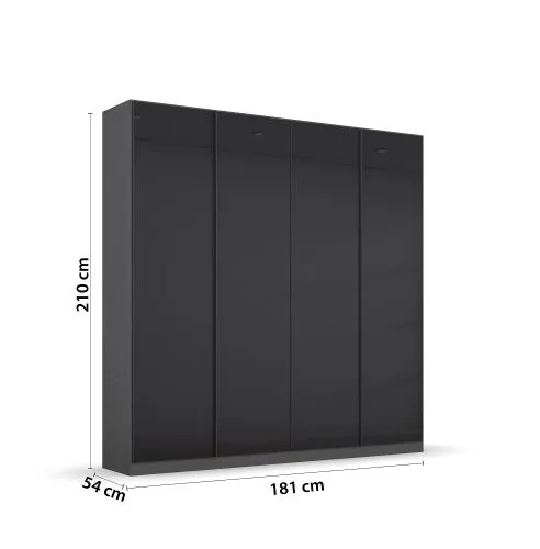 Kleiderschrank Drehtürenschrank Monostar | 4-türig | mit Glastüren | Glas basalt / grau metallic | 181x210 | ohne Schubkasteneinsatz & Wäscheeinteilung