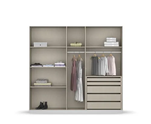 Kleiderschrank Drehtürenschrank Monostar | 5-türig | mit Glastüren | Alpinweiß | 226x210 | mit Schubkasteneinsatz