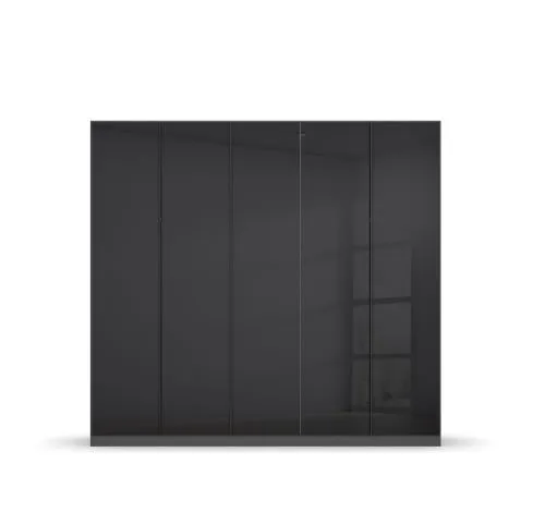 Kleiderschrank Drehtürenschrank Monostar | 5-türig | mit Glastüren | Glas basalt / grau metallic | 226x210 | mit Schubkasteneinsatz