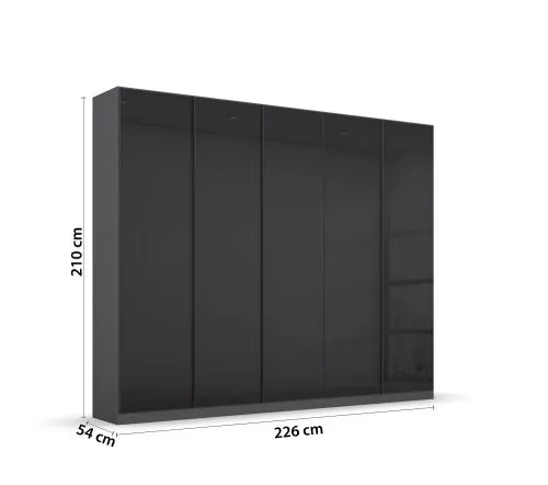 Kleiderschrank Drehtürenschrank Monostar | 5-türig | mit Glastüren | Glas basalt / grau metallic | 226x210 | mit Schubkasteneinsatz