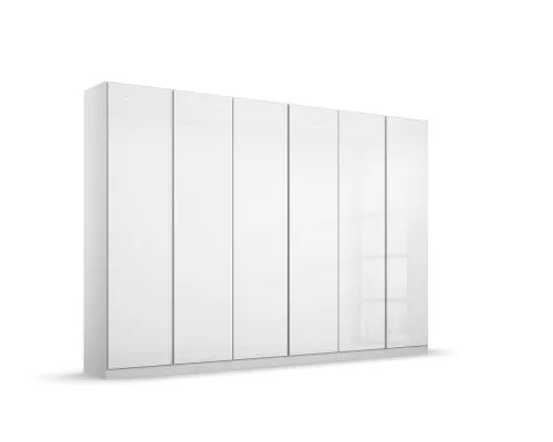 Kleiderschrank Drehtürenschrank Monostar | 6-türig | mit Glastüren | Alpinweiß | 271x210 | mit Schubkasteneinsatz & Wäscheeinteilung