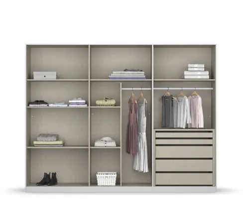 Kleiderschrank Drehtürenschrank Monostar | 6-türig | mit Glastüren | Alpinweiß | 271x210 | mit Schubkasteneinsatz & Wäscheeinteilung