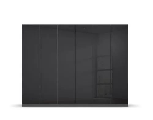 Kleiderschrank Drehtürenschrank Monostar | 6-türig | mit Glastüren | Glas basalt / grau metallic | 271x210 | ohne Schubkasteneinsatz & Wäscheeinteilung