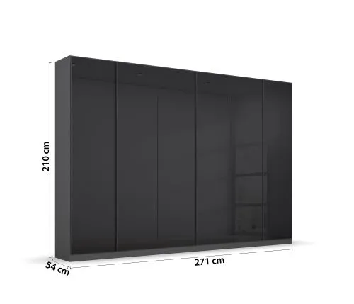 Kleiderschrank Drehtürenschrank Monostar | 6-türig | mit Glastüren | Glas basalt / grau metallic | 271x210 | ohne Schubkasteneinsatz & Wäscheeinteilung
