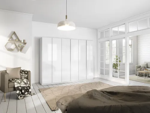 Kleiderschrank Drehtürenschrank Monostar | mit Glastüren | opt. Zubehör | Alpinweiß | verschiedene größen