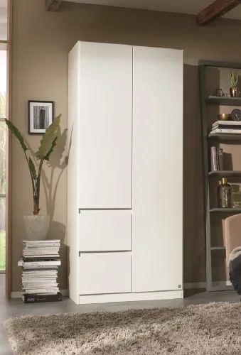 Kleiderschrank Drehtürenschrank Nidda | 2-türig | mit Schubkästen | Alpinweiß