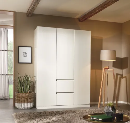 Kleiderschrank Drehtürenschrank Nidda | 3-türig | mit Schubkästen | Alpinweiß