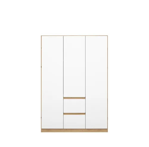 Kleiderschrank Drehtürenschrank Nidda | 3-türig | mit Schubkästen | Alpinweiß / Eiche Artisan