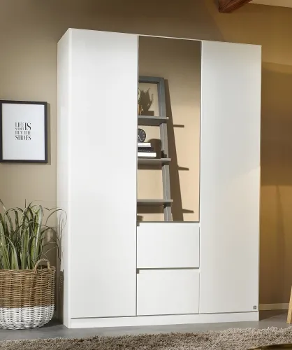 Kleiderschrank Drehtürenschrank Nidda | 3-türig | mit Spiegel | Alpinweiß