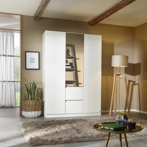 Kleiderschrank Drehtürenschrank Nidda | 3-türig | mit Spiegel | Alpinweiß