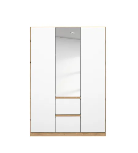 Kleiderschrank Drehtürenschrank Nidda | 3-türig | mit Spiegel | Alpinweiß / Eiche Artisan