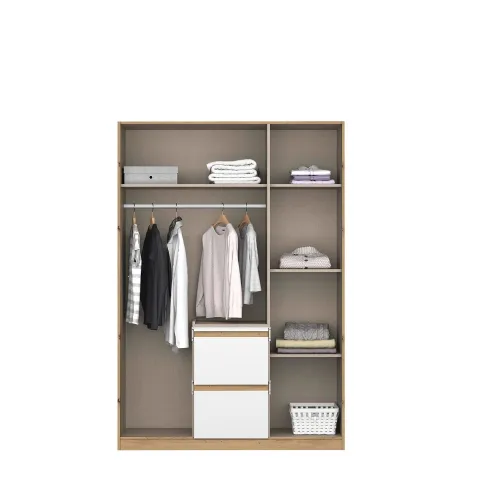 Kleiderschrank Drehtürenschrank Nidda | 3-türig | mit Spiegel | Alpinweiß / Eiche Artisan