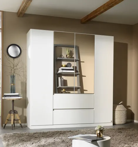 Kleiderschrank Drehtürenschrank Nidda | 4-türig | mit Spiegel | Alpinweiß