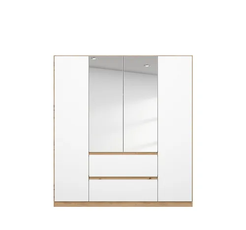 Kleiderschrank Drehtürenschrank Nidda | 4-türig | mit Spiegel | Alpinweiß / Eiche Artisan