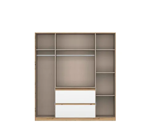 Kleiderschrank Drehtürenschrank Nidda | 4-türig | mit Spiegel | Alpinweiß / Eiche Artisan