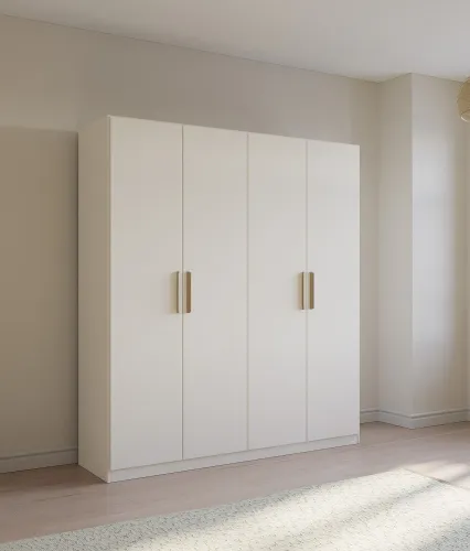 Kleiderschrank Drehtürenschrank Quadra-Spin | 4-türig | alpinweiß | Skandi Eiche | 181x210