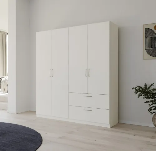 Kleiderschrank Drehtürenschrank Quadra-Spin | 4-türig | mit Schubkästen | alpinweiß | 181x210 | Griff Pure