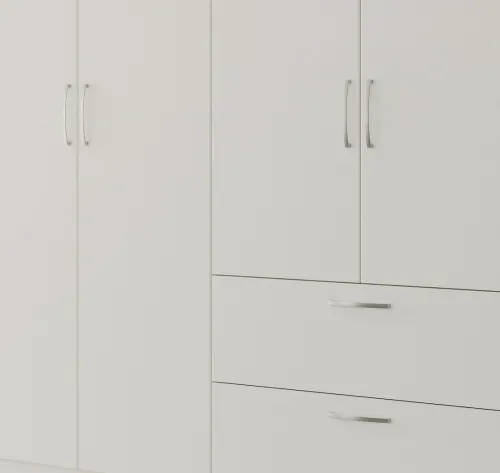 Kleiderschrank Drehtürenschrank Quadra-Spin | 4-türig | mit Schubkästen | alpinweiß | 181x210 | Griff Pure