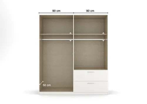 Kleiderschrank Drehtürenschrank Quadra-Spin | 4-türig | mit Schubkästen | alpinweiß / Eiche Artisan | 181x210 | Griff Homey
