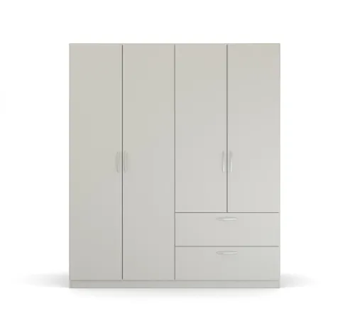 Kleiderschrank Drehtürenschrank Quadra-Spin | 4-türig | mit Schubkästen | seidengrau | 181x210 | Griff Pure