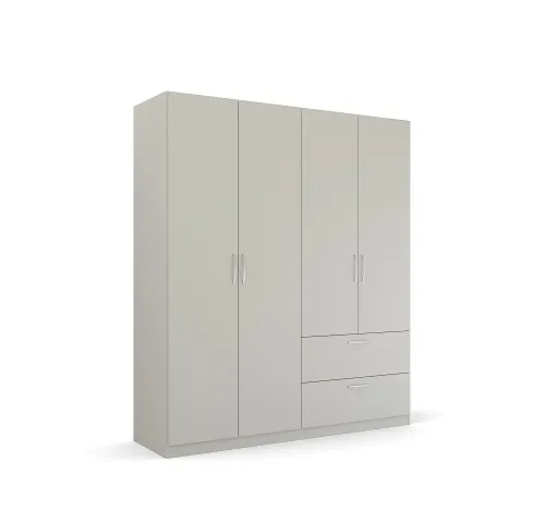 Kleiderschrank Drehtürenschrank Quadra-Spin | 4-türig | mit Schubkästen | seidengrau | 181x210 | Griff Pure