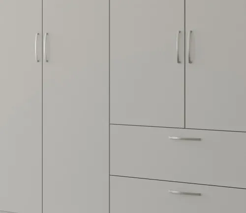 Kleiderschrank Drehtürenschrank Quadra-Spin | 4-türig | mit Schubkästen | seidengrau | 181x210 | Griff Pure