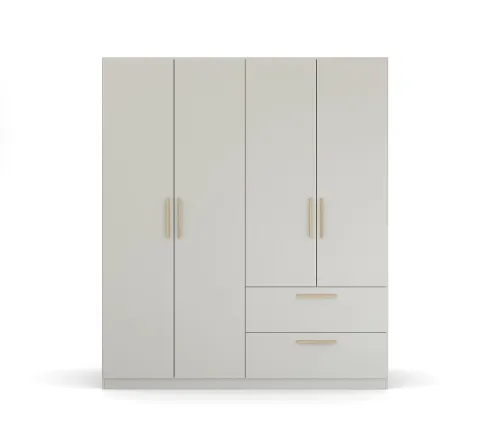 Kleiderschrank Drehtürenschrank Quadra-Spin | 4-türig | mit Schubkästen | seidengrau | 181x210 | Griff Skandi