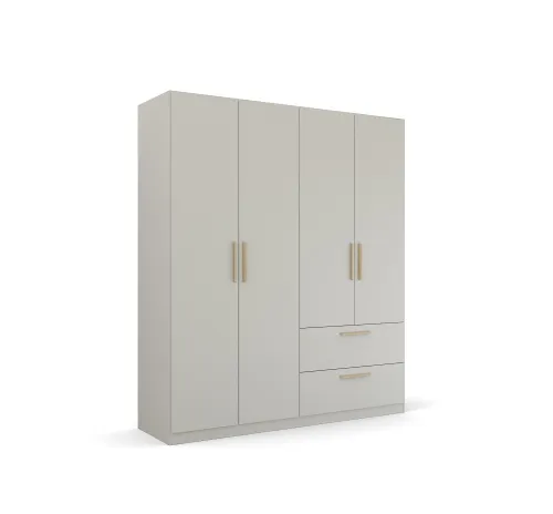 Kleiderschrank Drehtürenschrank Quadra-Spin | 4-türig | mit Schubkästen | seidengrau | 181x210 | Griff Skandi