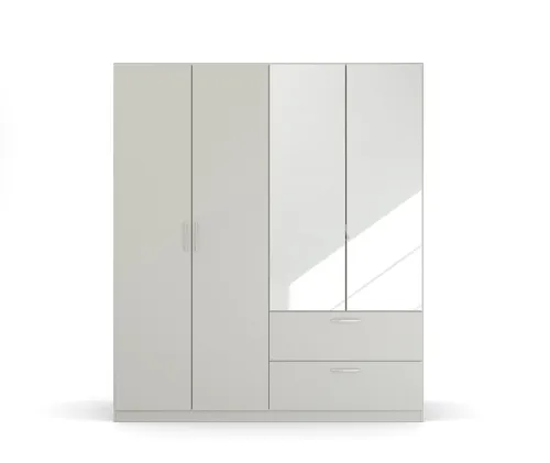 Kleiderschrank Drehtürenschrank Quadra-Spin | 4-türig | mit Spiegelt[ren & Schubkästen | seidengrau | 181x210 | Griff Pure